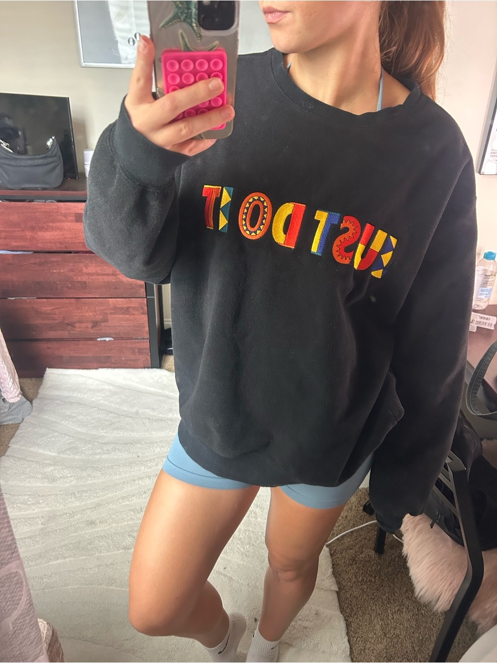 Nike Black Sweatshirt with Colorful 'Just Do It' Graphic